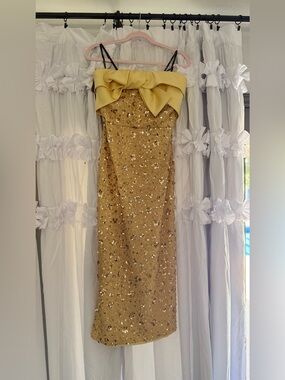 theia gold sequin dress | Dresses | Nwt Theia Strapless Metallic Bronzebrown Cocktail Floral homecoming dresses